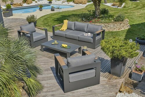 Salon de jardin MANDELIEU 5 places - GRIS ANTHRACITE