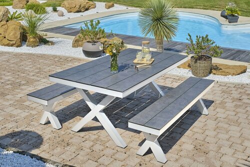 Ensemble repas de jardin 6 places ANNECY 175x100 - BLANC