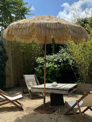 Parasol à franges HAWAI (diam. 200 cm) - MARRON