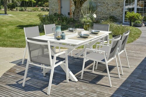 Ensemble repas de jardin 6 places FLORIDE aluminium - BLANC