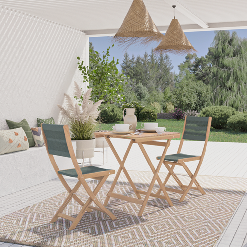 Set repas AMILA 2 places en cordes et bois d'acacia blanchi