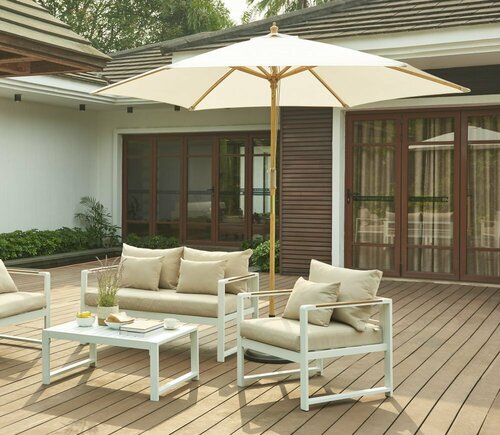 Parasol droit POEMA en bambou contreplaqué et tissu beige