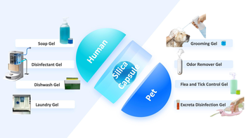 Multi-purpose silica encapsulating matrix for long term usage in human and pets hygiene and cosmetic applications