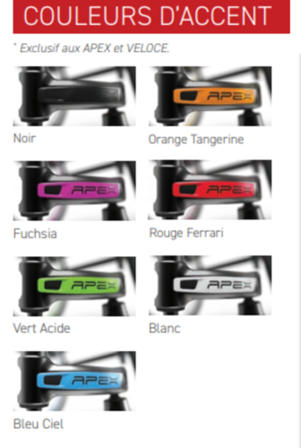 ACCENTS DE COULEURS POUR APEX ET VELOCE