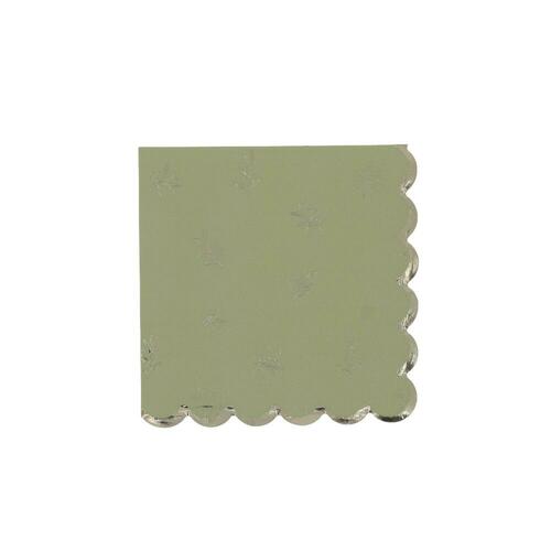 20 Serviettes Cocktail Olive Oil Papier Sauge et Or 24x24cm