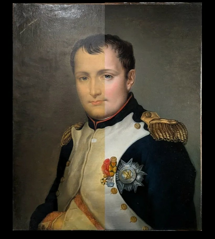 Avant/Après Nettoyage d'un portrait de Napoléon
