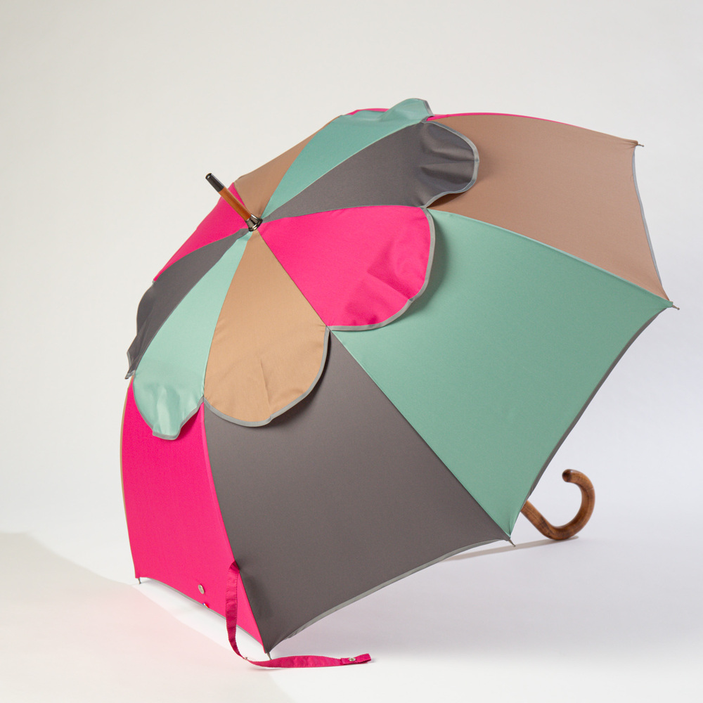 Parapluie anti retournement Gris, Framboise, Émeraude, Camel biais gris MATHILDE