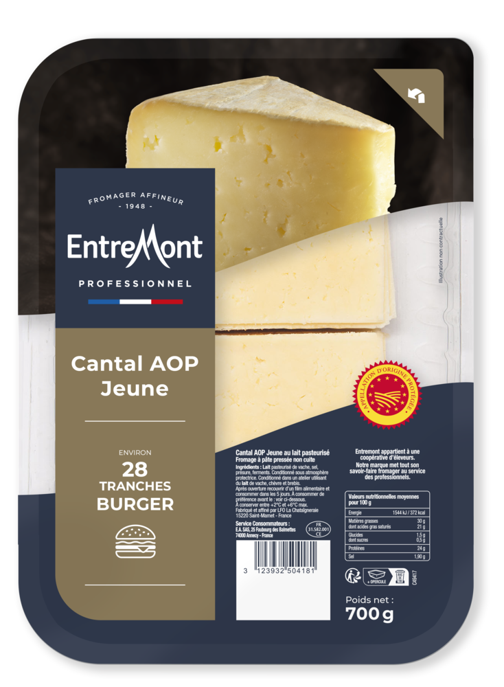 Cantal AOP jeune tranches burger Entremont Professionnel 700g