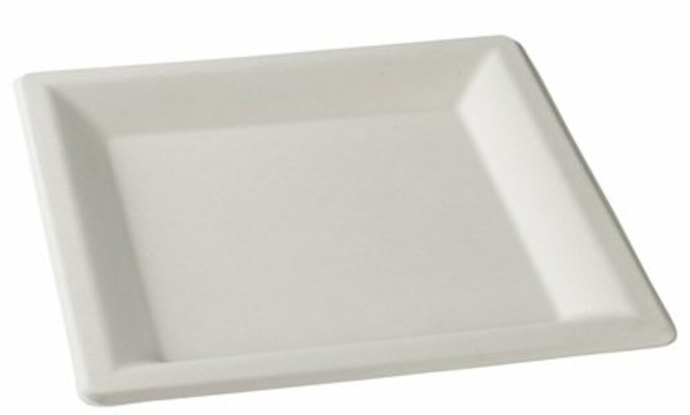 Assiette carrée blanche bagasse ø 26 cm en sachet de 50 SOLIA