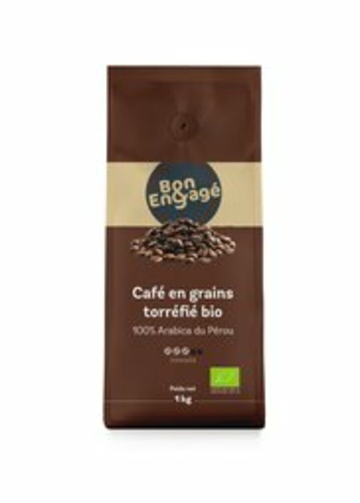 Café en grain 100% Arabica BIO en sachet 1 kg BON & ENGAGE