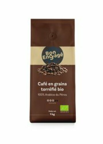 Café en grain 100% Arabica BIO en sachet 1 kg BON & ENGAGE