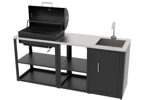 Ensemble de cuisine d'extérieur composé de 3 modules avec étagères