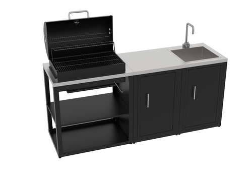 Ensemble de cuisine d'extérieur composé de 3 modules avec armoire