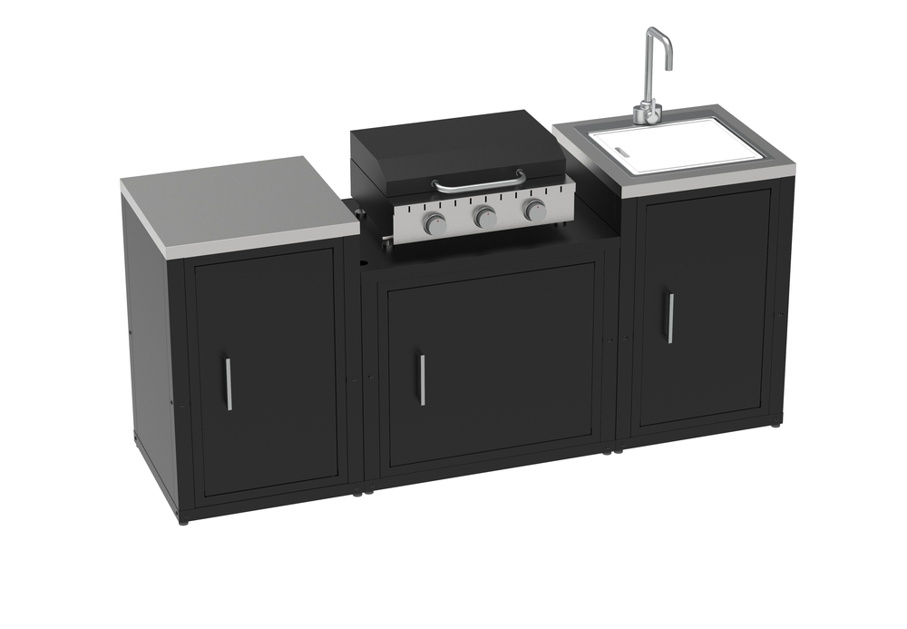 Ensemble de cuisine d'extérieur composé de 3 modules avec plancha du gaz et armoire