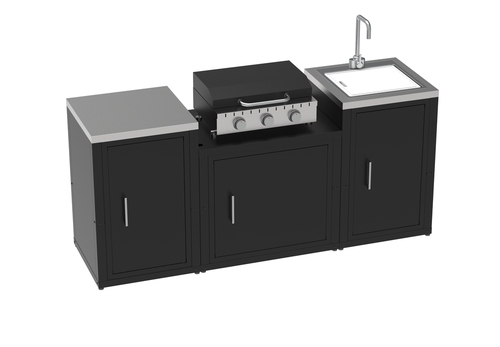 Ensemble de cuisine d'extérieur composé de 3 modules avec plancha du gaz et armoire