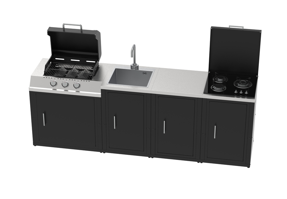 Ensemble de cuisine d'extérieur composé de 4 modules avec barbacue du gaz et plaque du gaz