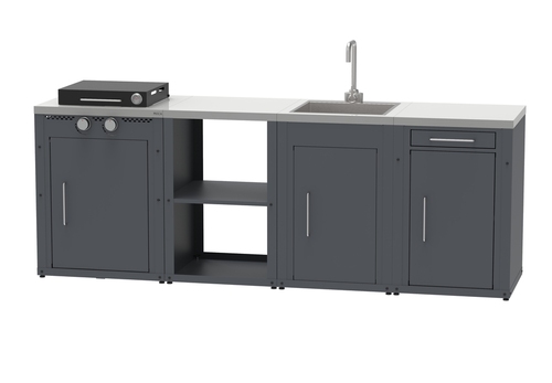 Ensemble de cuisine d'extérieur MOCA, composé de 4 modules avec étagères et armoire-tiroirs