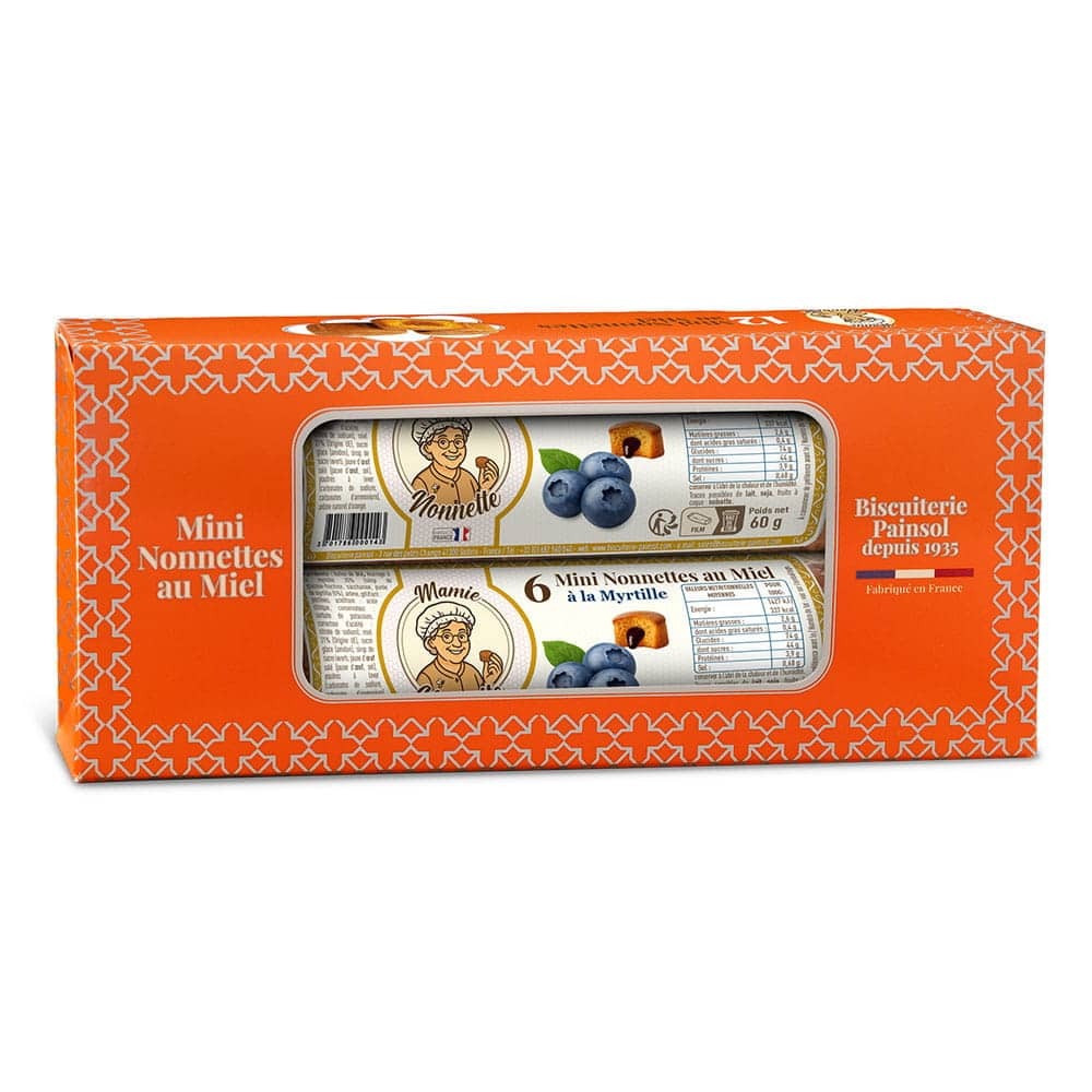 Lot de 2 rouleaux de mini nonnettes au miel fourrées myrtille – 12 pièces – 120 g – Mamie Nonnette