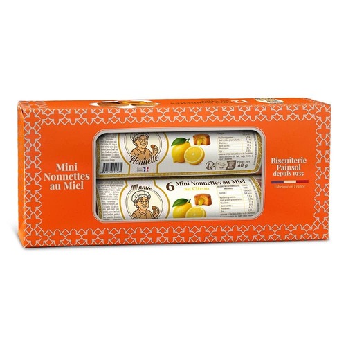 Lot de 2 rouleaux de mini nonnettes au miel fourrées citron – 12 pièces – 120 g – Mamie Nonnette