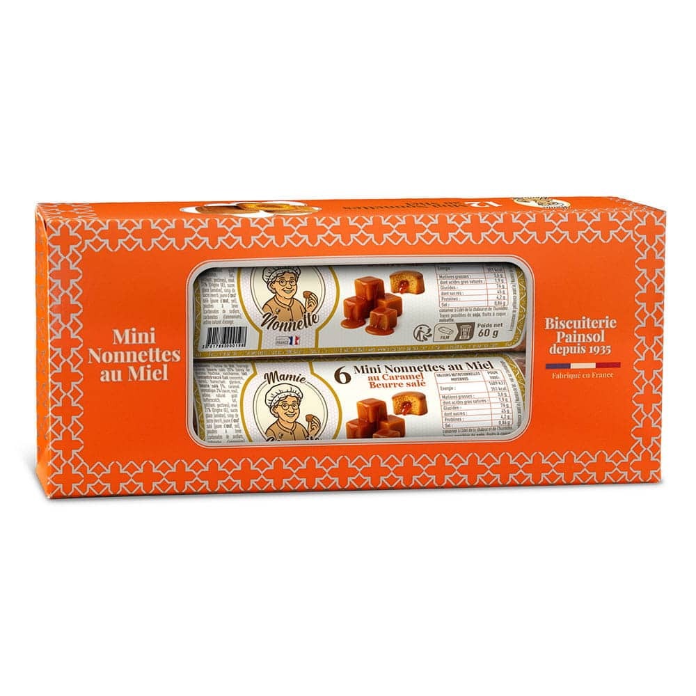 Lot de 2 rouleaux de mini nonnettes au miel fourrées caramel beurre salé – 12 pièces – 120 g – Mamie Nonnette