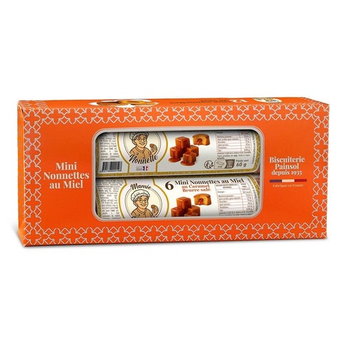 Lot de 2 rouleaux de mini nonnettes au miel fourrées caramel beurre salé – 12 pièces – 120 g – Mamie Nonnette