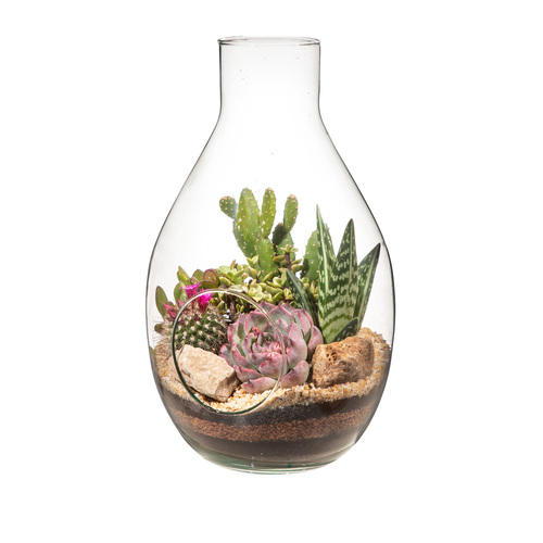 COMPOSITION EN VERRE - VASE BOUTEILLE Ø18 H30 - EN BOÎTE CARTON 17X17 CM