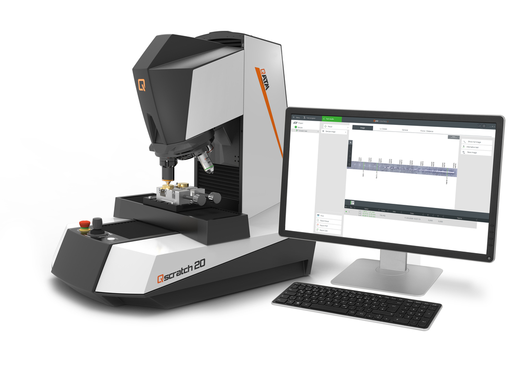 Trois appareils en un: DUROMÈTRE, TESTEUR DE RAYURES, MICROSCOPE