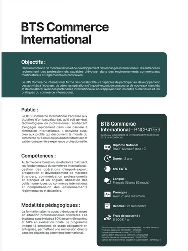 BTS Commerce International RNCP41759