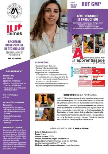 Plaquette du BUT GMP de l'IUT de Nîmes