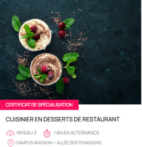 Certificat de spécialisation CUISINIER EN DESSERTS DE RESTAURANT