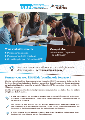 Brochure d'informations sur l'INSPÉ de l'académie de Bordeaux et ses formations