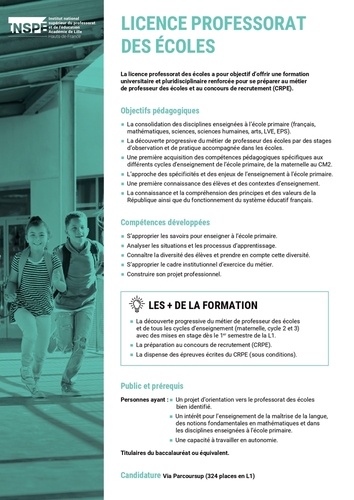 Plaquette de formation - Licence Professorat des écoles