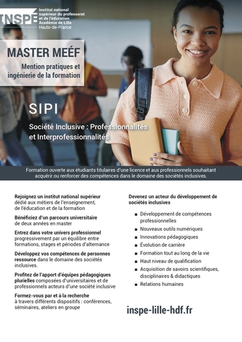 Plaquette de formation - Master MEÉF - Mention Pratiques et Ingénierie de la Formation - Parcours Société Inclusive : Professionnalités  et Interprofessionnalités