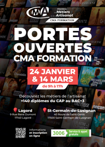 Journée Portes Ouvertes CMA Formation Lagord et Saint-Germain-de-Lusignan - Samedi 24 janvier 2026
