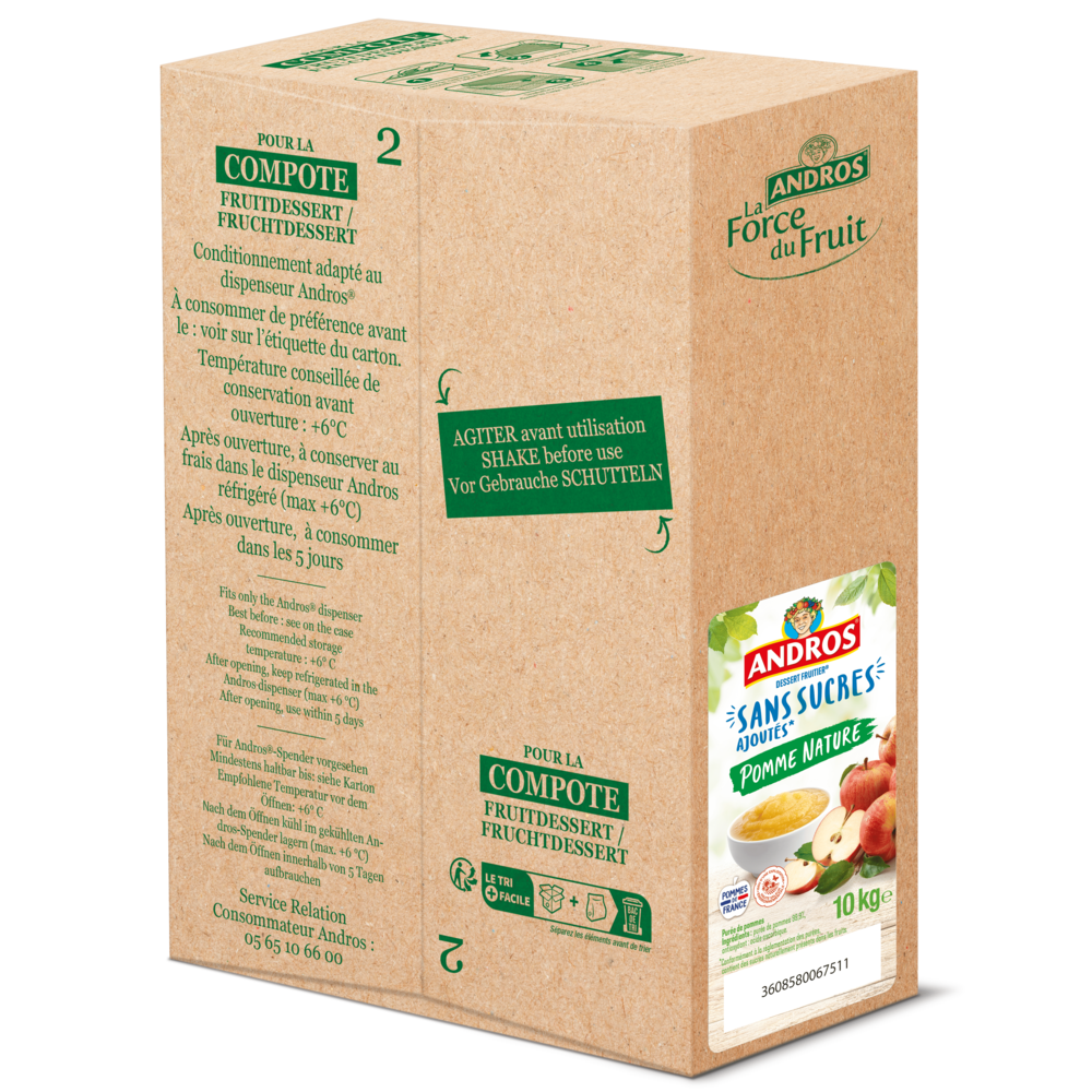 PURÉE POMME NATURE HVE SANS SUCRES AJOUTÉS ANDROS 1 x 10kg code 287469