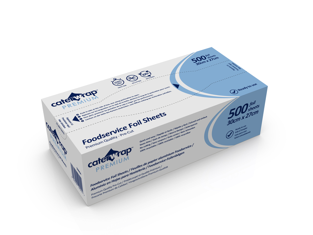 Papier aluminium feuilles prédécoupées 27cm x 30cm en boîte de 500 unités CATERWRAP