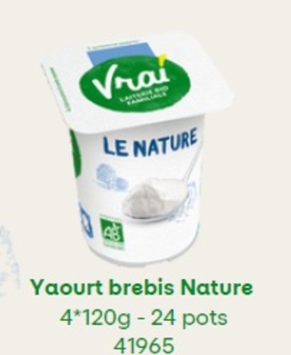 Yaourt brebis nature BIO LFR (120Gx4x6) Vrai