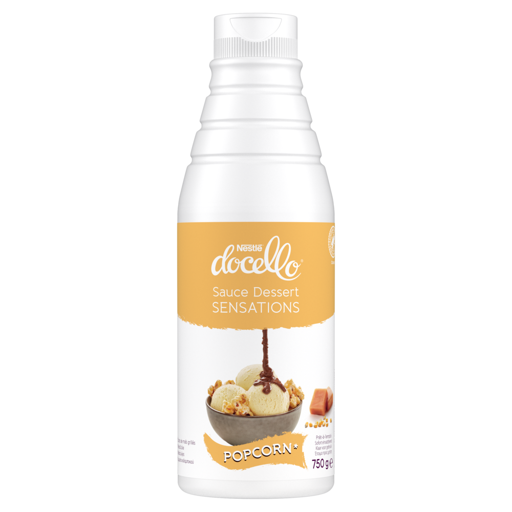 314564  DOCELLO® Sauce Sensations Caramel saveur Popcorn - Bouteille de 750 g