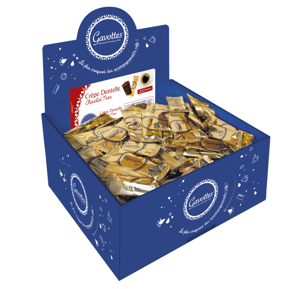 Carton vrac présentoir Crêpes Dentelle Gavottes® Chocolat Noir - ~200 flowpacks