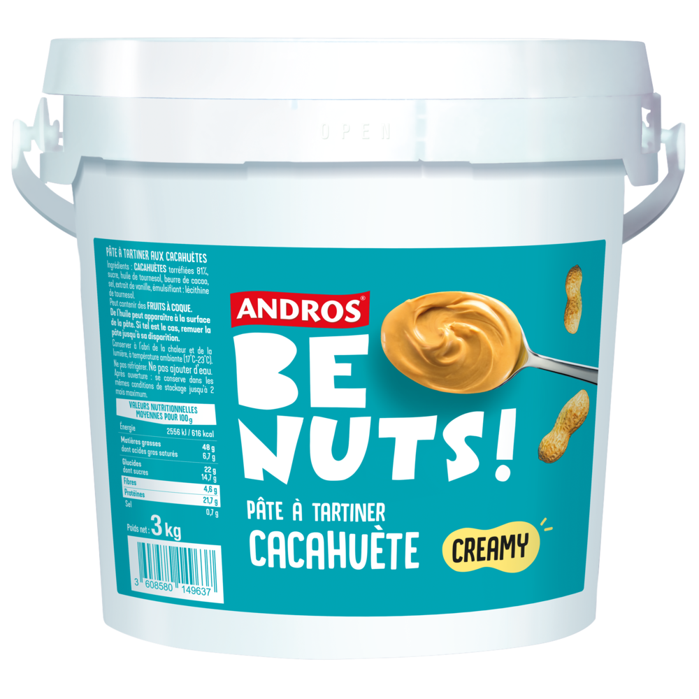 PÂTE A TARTINER CACAHUÈTE ANDROS BE NUTS 3kg CODE POMONA EPISAVEURS 313060
