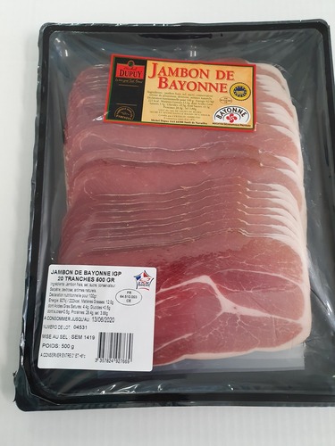 jambon de bayonne IGP 9 mois plateau 20 tranches 500 gr