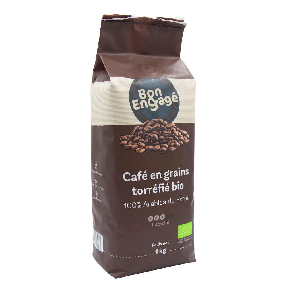 292892 Café en grain 100% Arabica BIO en sachet 1 kg Bon&Engagé