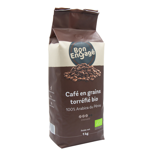292892 Café en grain 100% Arabica BIO en sachet 1 kg Bon&Engagé
