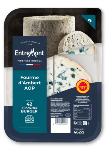 Tranches de Fourme d'Ambert AOP 11 g, barquette de 462g ENTREMONT PROFESSIONNEL