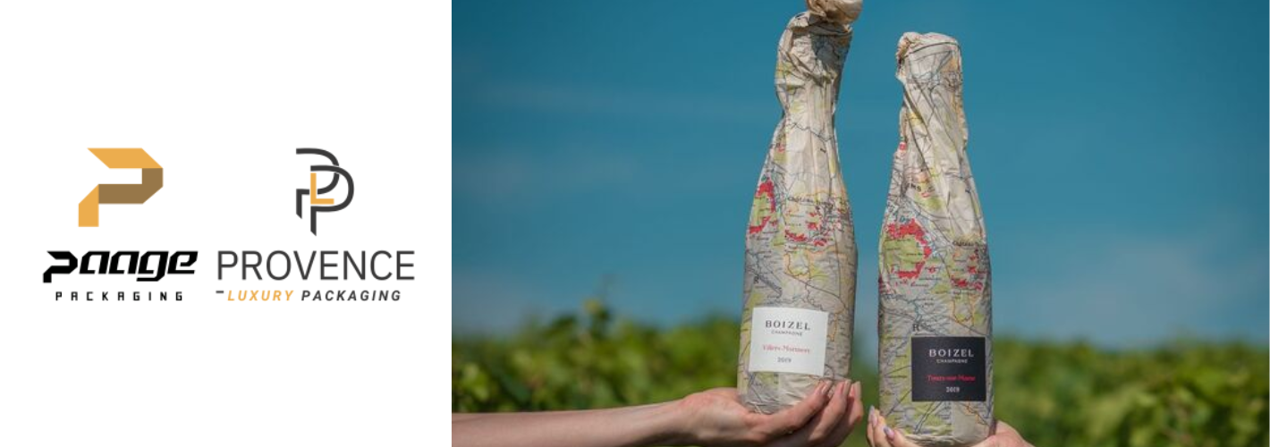 Compostable bottle wraps for Champagne Boizel and Champagne Philipponnat by Provence Luxury Packaging