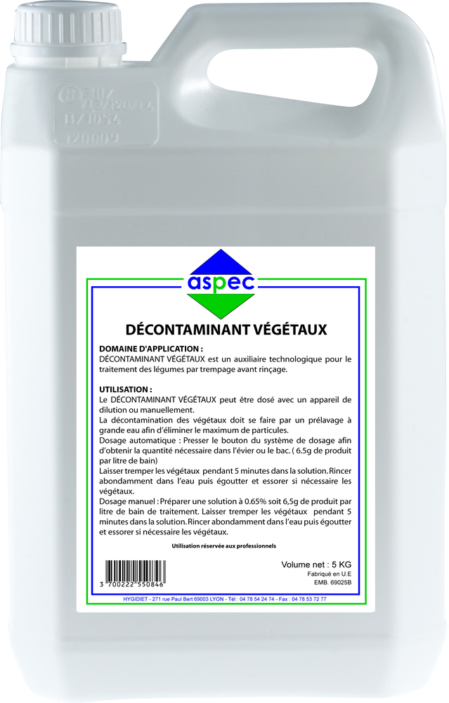 Décontaminant pour végétaux  (légume et fruit) en bidon 5 kg  ASPEC 